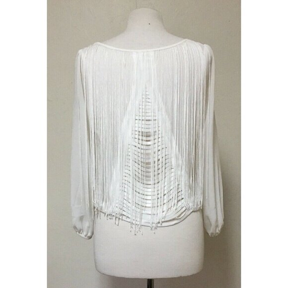 San Joy White Blouse With Fringes For Women Size M - Picture 3 of 8
